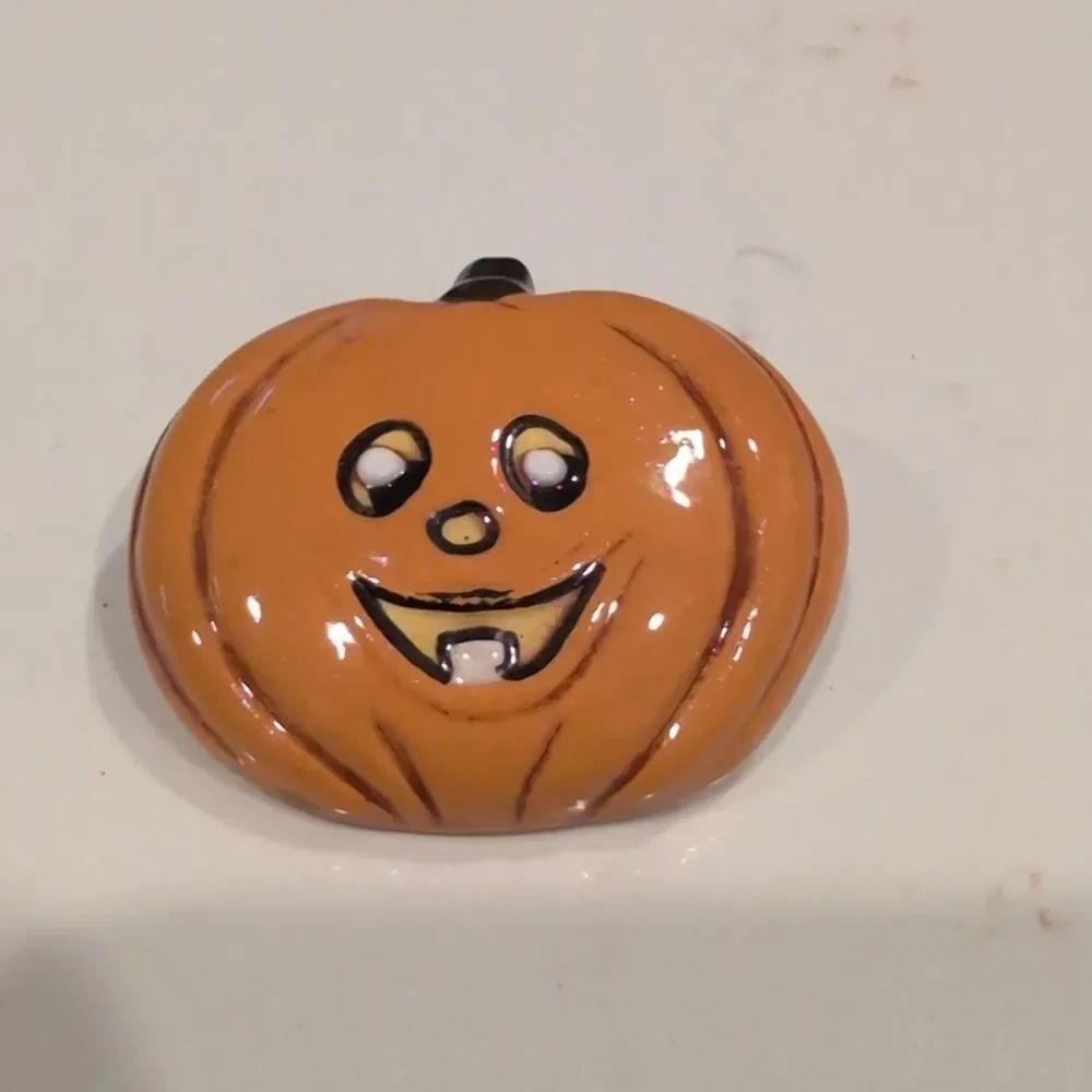 Orange Jack O' Lantern Halloween Pumpkin Brooch Handmade Unisex Artist Signed